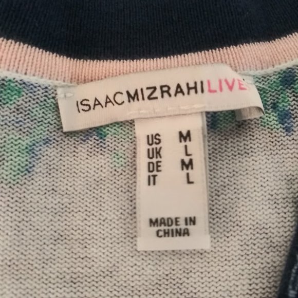 Isaac Mizrahi Live women's size M blue multicolored print open cardigan sweater - Picture 13 of 13